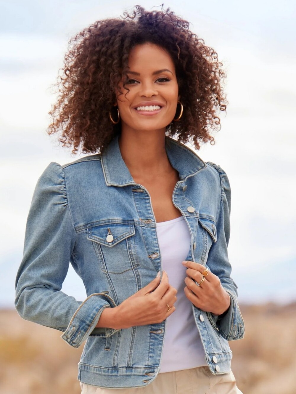 Lea & Viola Light Blue Denim Jacket with Puff Shoulders